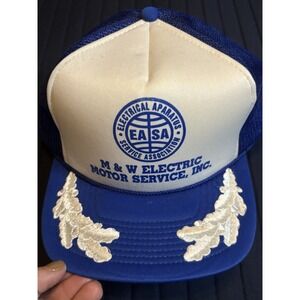 Vintage Trucker Cap Blue /White Mesh SnapBack Hat Embroidered